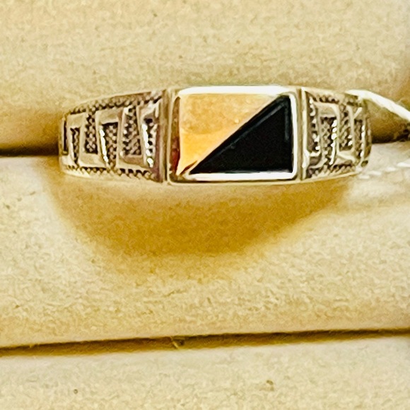 NWT black Onyx VTG Sterling SILVER 925, gold 375-  9K MENS Ring Sz 20.5 -10.5 US - Picture 1 of 11